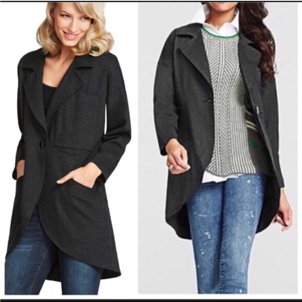 Cabi‎ Lisbon Topper Ponte Knit charcoal gray button front jacket size Small #994